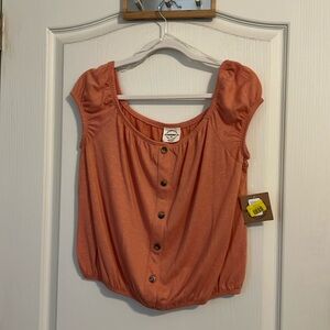 Terra-Cotta colored knit short sleeve top